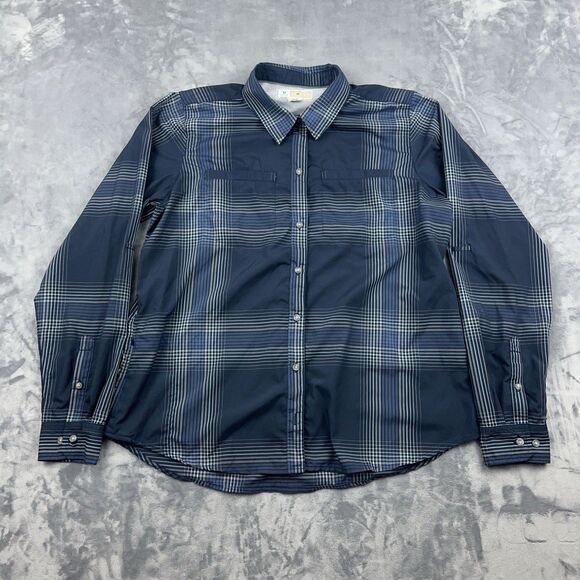 ExOfficio Shirt Womens Sz XL Blue Plaid Vented Insect Shield Roll Tab Sleeve - Picture 1 of 11